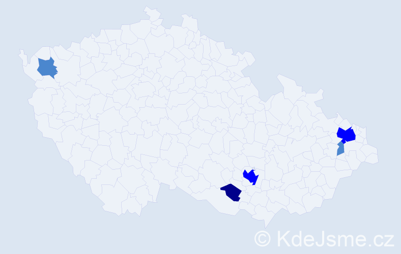 Příjmení: 'Márkus', počet výskytů 9 v celé ČR