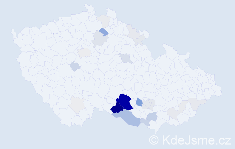 Příjmení: 'Jeleček', počet výskytů 97 v celé ČR