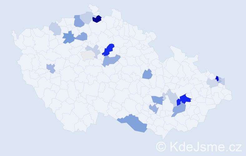 Příjmení: 'Biháriová', počet výskytů 55 v celé ČR