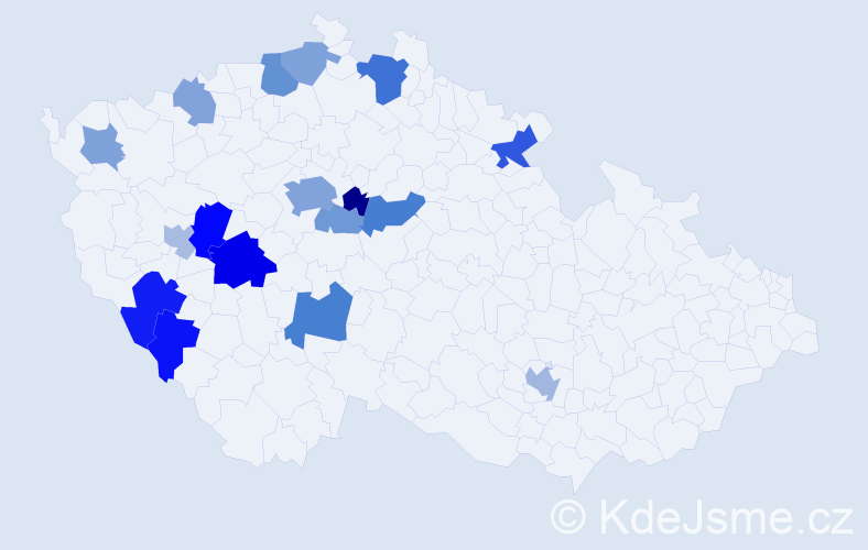Příjmení: 'Žibřid', počet výskytů 36 v celé ČR