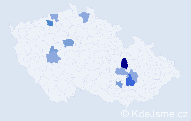 Příjmení: 'Kanka', počet výskytů 25 v celé ČR