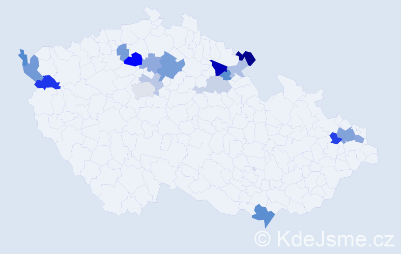 Příjmení: 'Cicáková', počet výskytů 38 v celé ČR