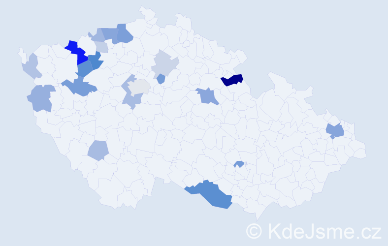 Příjmení: 'Pataky', počet výskytů 47 v celé ČR
