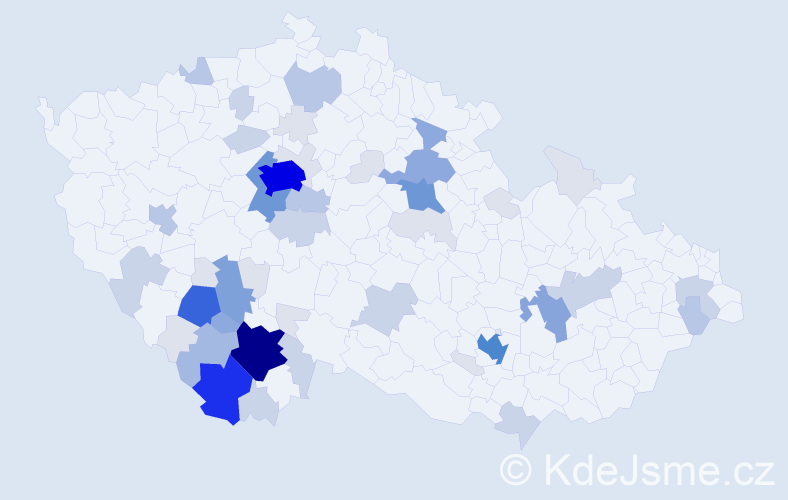 Příjmení: 'Vačkář', počet výskytů 190 v celé ČR