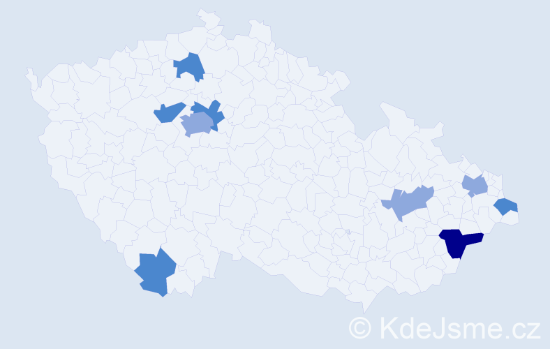 Příjmení: 'Tahotná', počet výskytů 18 v celé ČR