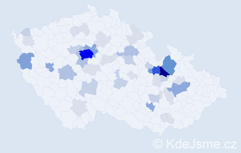 Příjmení: 'Pelclová', počet výskytů 134 v celé ČR