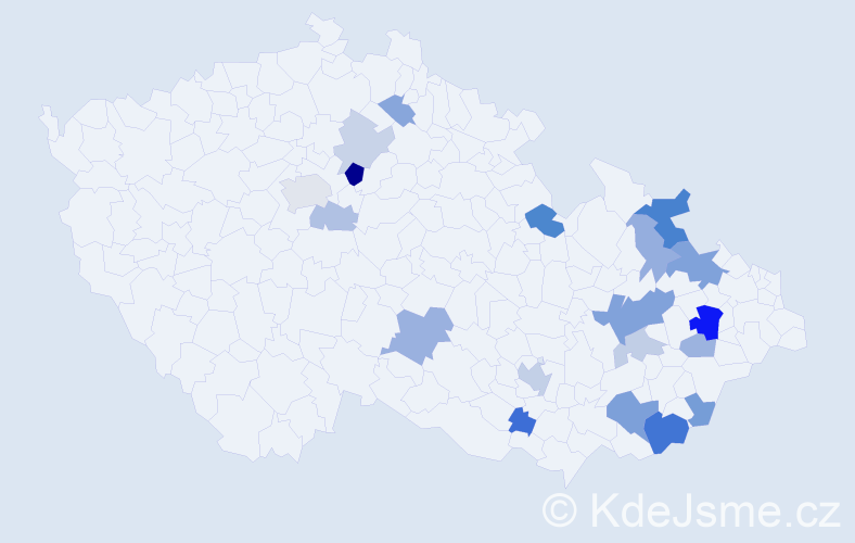 Příjmení: 'Gregárek', počet výskytů 43 v celé ČR