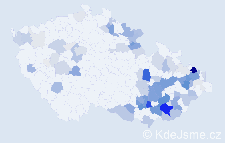 Příjmení: 'Klučka', počet výskytů 295 v celé ČR