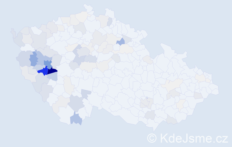 Příjmení: 'Tolar', počet výskytů 459 v celé ČR