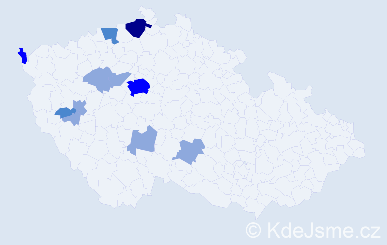 Příjmení: 'Konšal', počet výskytů 23 v celé ČR