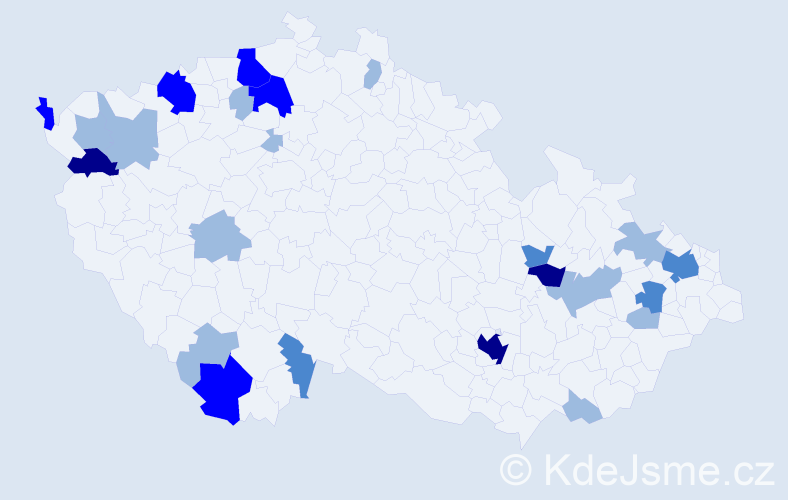 Příjmení: 'Kovačiková', počet výskytů 46 v celé ČR
