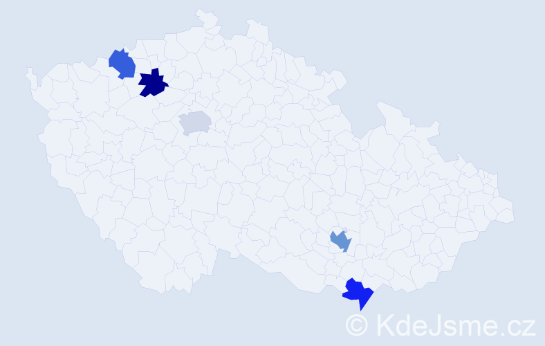 Příjmení: 'Prelcová', počet výskytů 6 v celé ČR