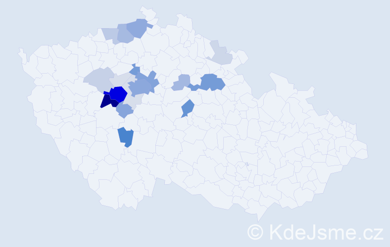 Příjmení: 'Frajer', počet výskytů 76 v celé ČR