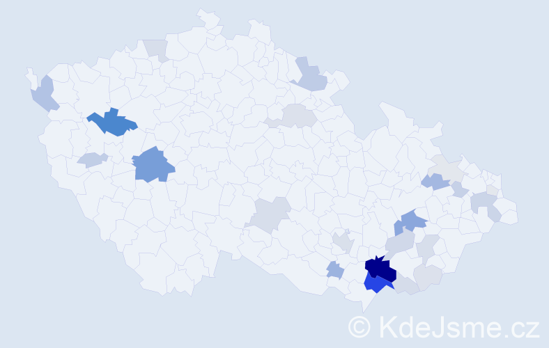 Příjmení: 'Belka', počet výskytů 96 v celé ČR