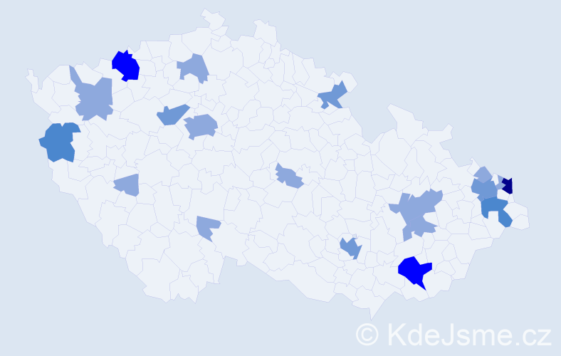 Příjmení: 'Kovaľová', počet výskytů 38 v celé ČR