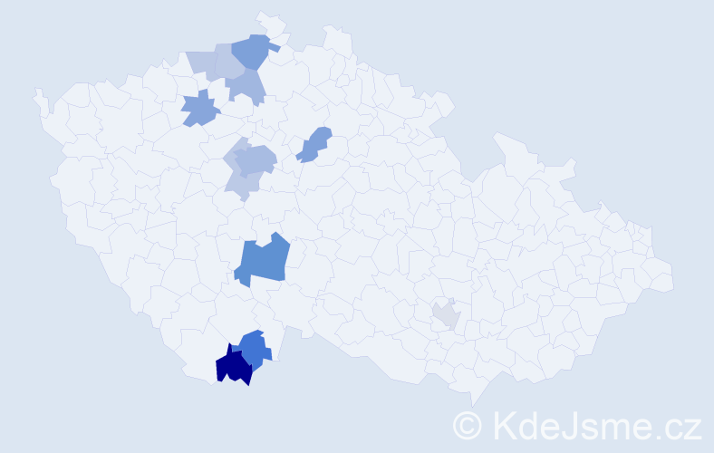 Příjmení: 'Čabelková', počet výskytů 25 v celé ČR