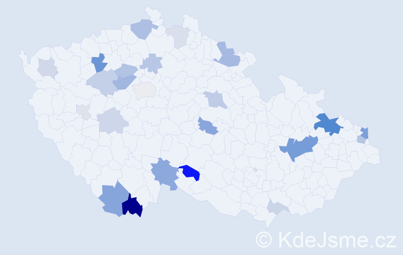 Příjmení: 'Bodnar', počet výskytů 53 v celé ČR