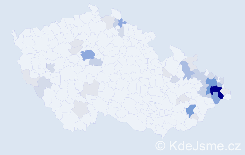 Příjmení: 'Pešat', počet výskytů 144 v celé ČR