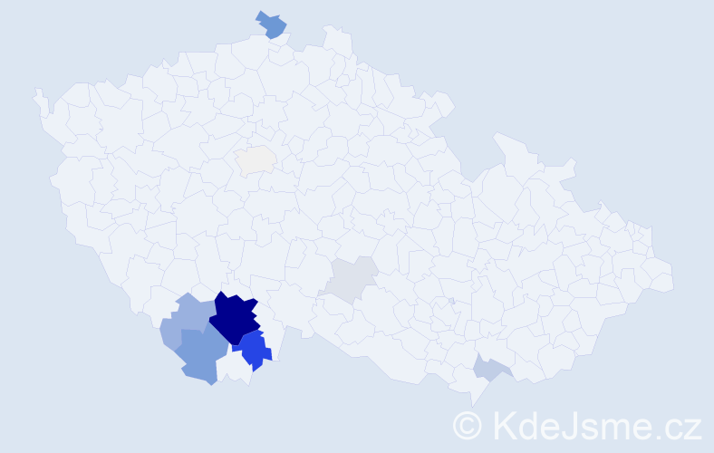 Příjmení: 'Čerkl', počet výskytů 55 v celé ČR