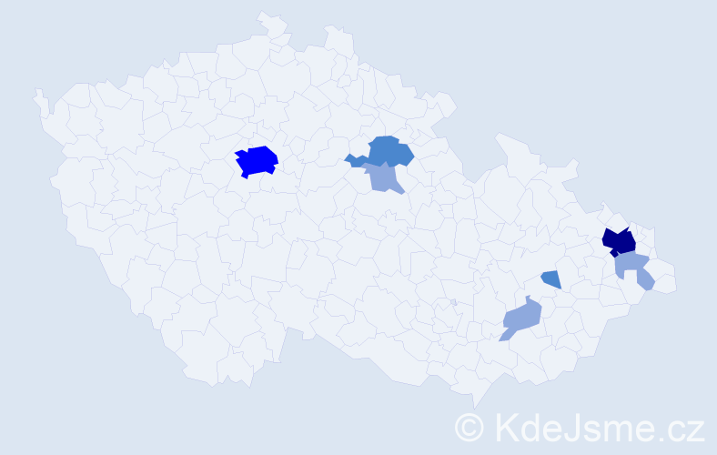 Příjmení: 'Ondrejček', počet výskytů 16 v celé ČR
