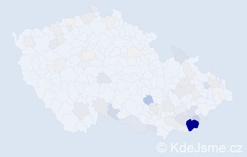 Příjmení: 'Beníčková', počet výskytů 274 v celé ČR