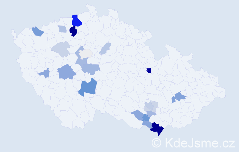 Příjmení: 'Puc', počet výskytů 75 v celé ČR