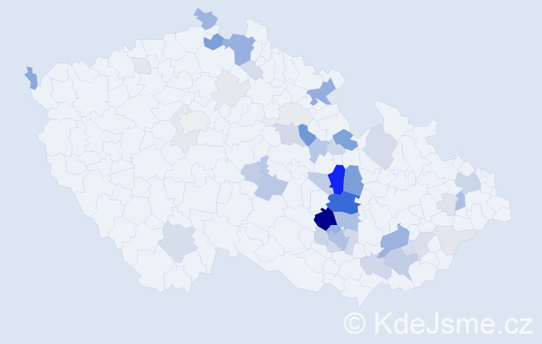 Příjmení: 'Cvrkal', počet výskytů 154 v celé ČR