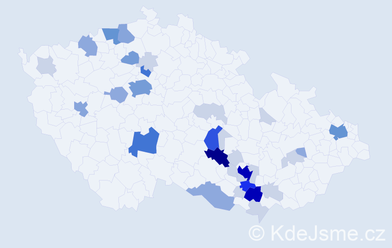 Příjmení: 'Klobása', počet výskytů 112 v celé ČR