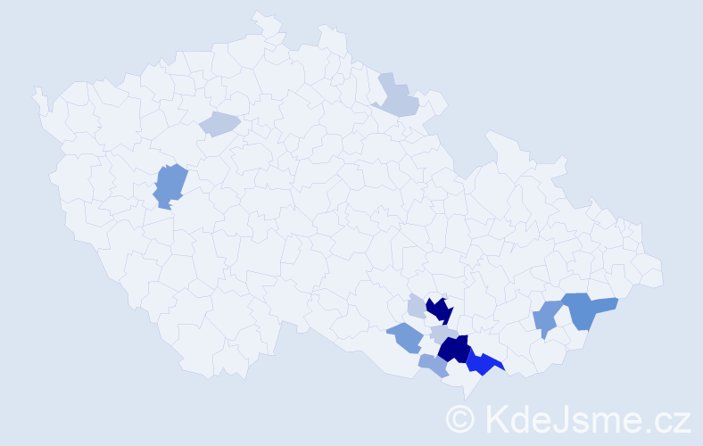 Příjmení: 'Cvan', počet výskytů 46 v celé ČR