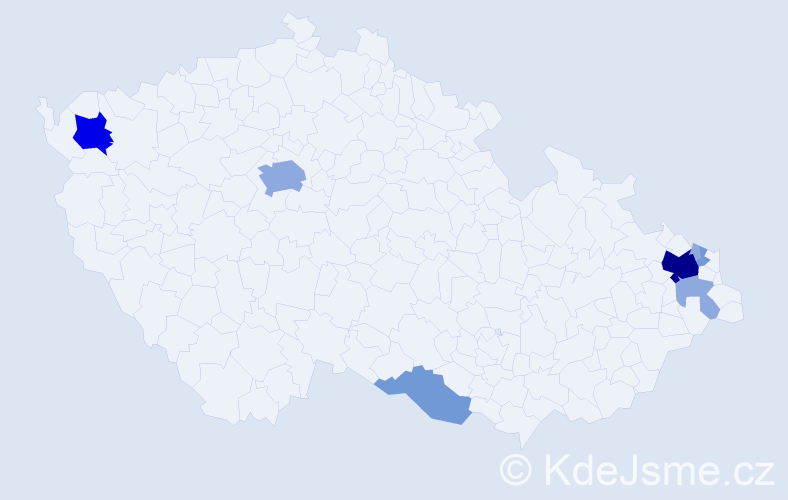 Příjmení: 'Dudziaková', počet výskytů 18 v celé ČR