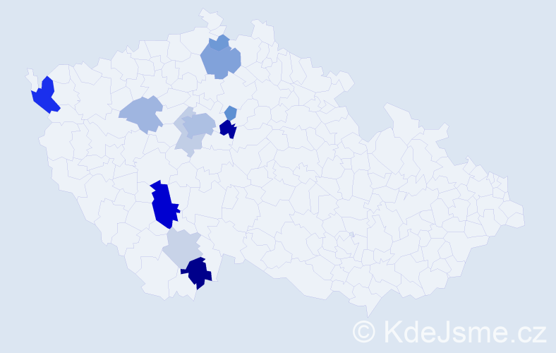 Příjmení: 'Koštelová', počet výskytů 30 v celé ČR