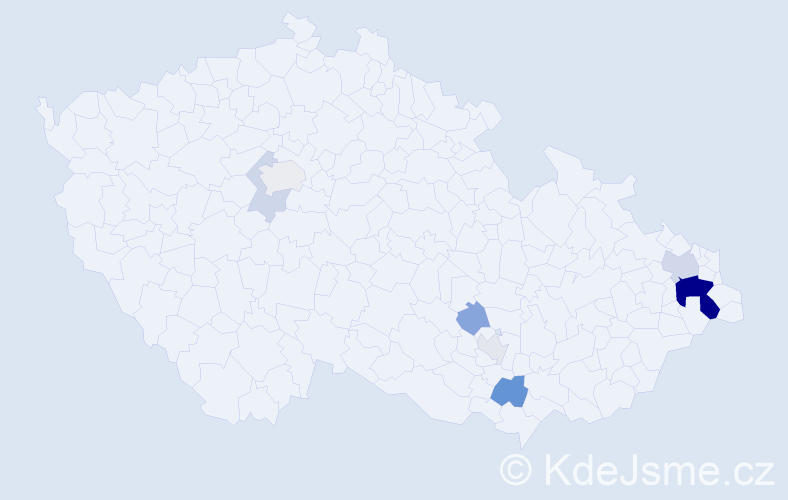 Příjmení: 'Pindel', počet výskytů 21 v celé ČR