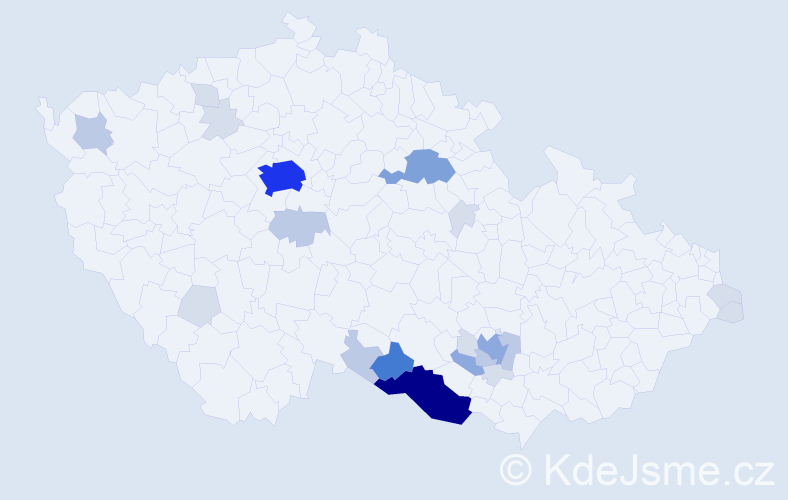Příjmení: 'Tejralová', počet výskytů 69 v celé ČR