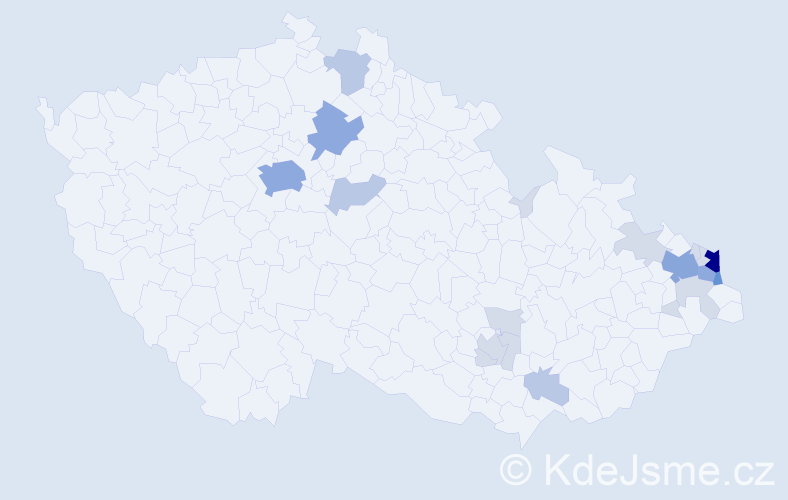 Příjmení: 'Karpeta', počet výskytů 53 v celé ČR