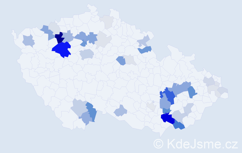 Příjmení: 'Frelichová', počet výskytů 135 v celé ČR