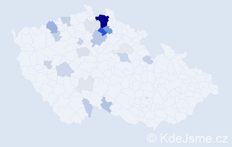 Příjmení: 'Mužák', počet výskytů 90 v celé ČR