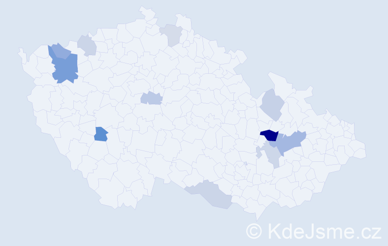 Příjmení: 'Kaksová', počet výskytů 19 v celé ČR