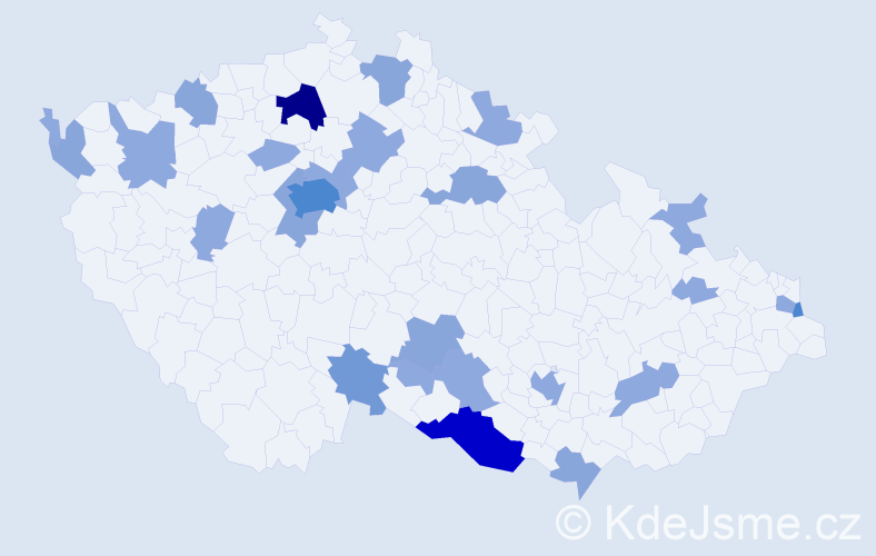 Příjmení: 'Badinková', počet výskytů 57 v celé ČR
