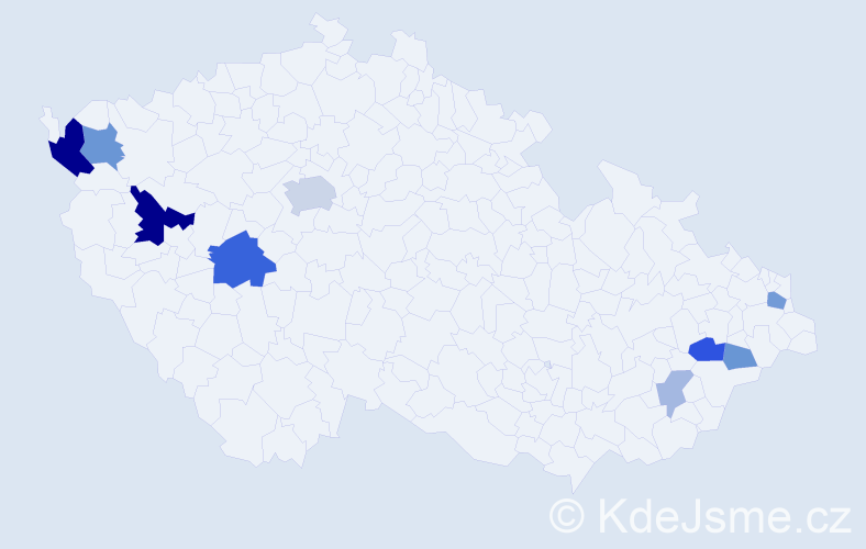 Příjmení: 'Čmok', počet výskytů 23 v celé ČR