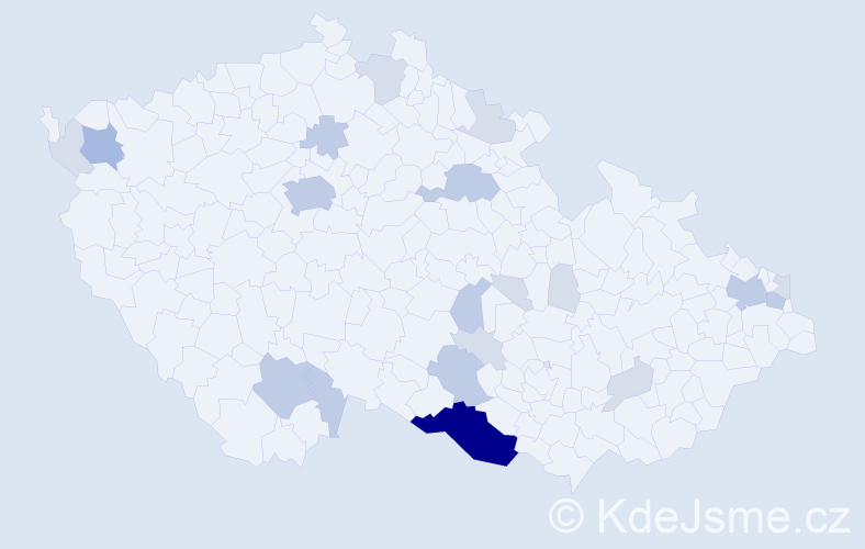Příjmení: 'Kazdera', počet výskytů 49 v celé ČR