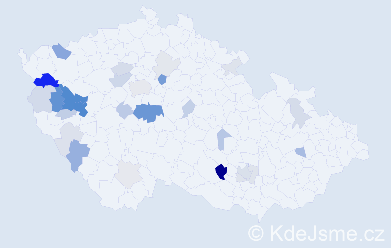 Příjmení: 'Čečil', počet výskytů 100 v celé ČR