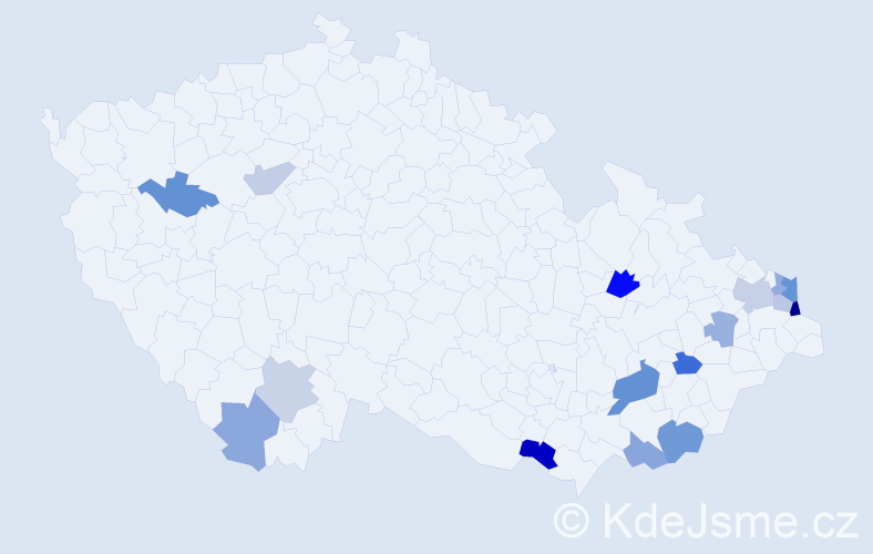 Příjmení: 'Kadlicová', počet výskytů 26 v celé ČR