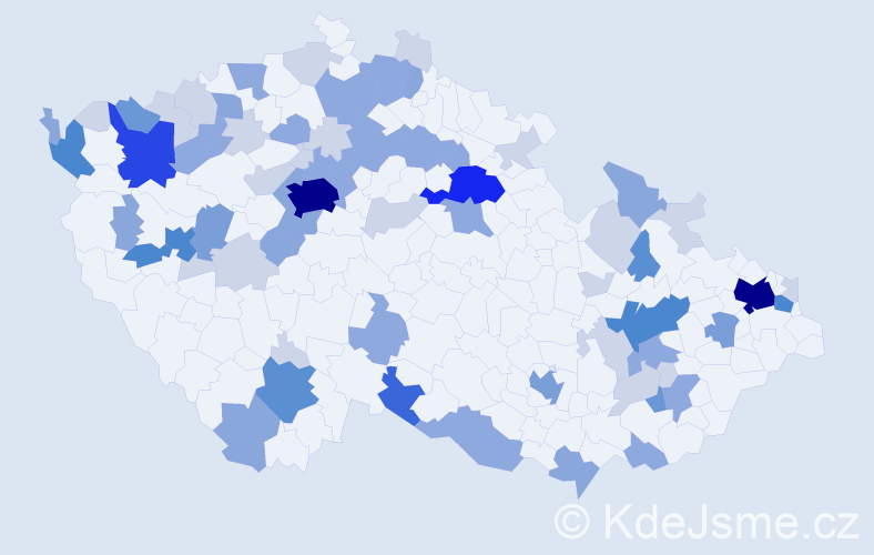 Příjmení: 'Hric', počet výskytů 206 v celé ČR