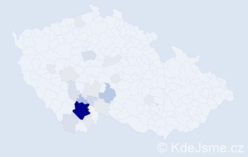 Příjmení: 'Kočer', počet výskytů 74 v celé ČR