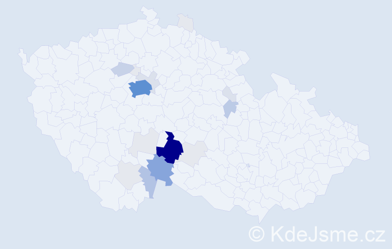 Příjmení: 'Hunal', počet výskytů 103 v celé ČR