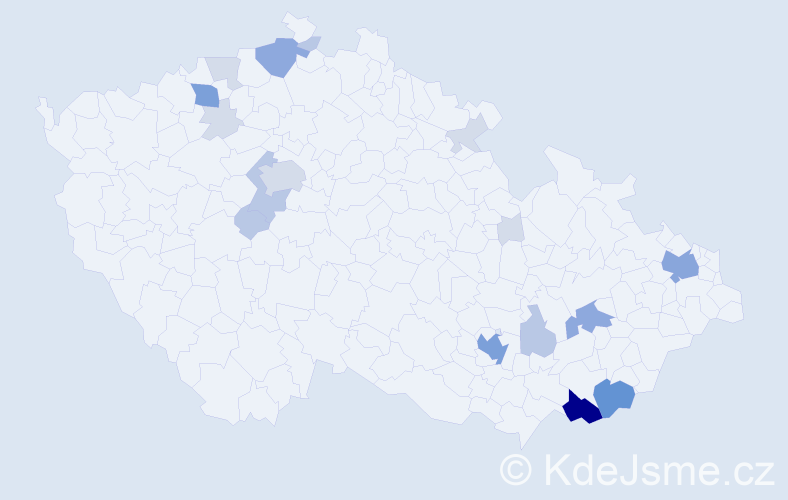 Příjmení: 'Podolan', počet výskytů 58 v celé ČR