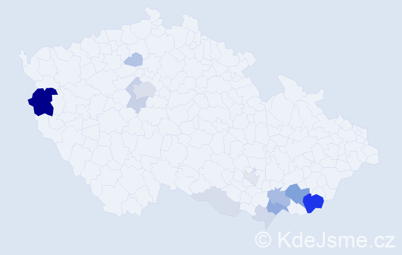 Příjmení: 'Kubena', počet výskytů 43 v celé ČR