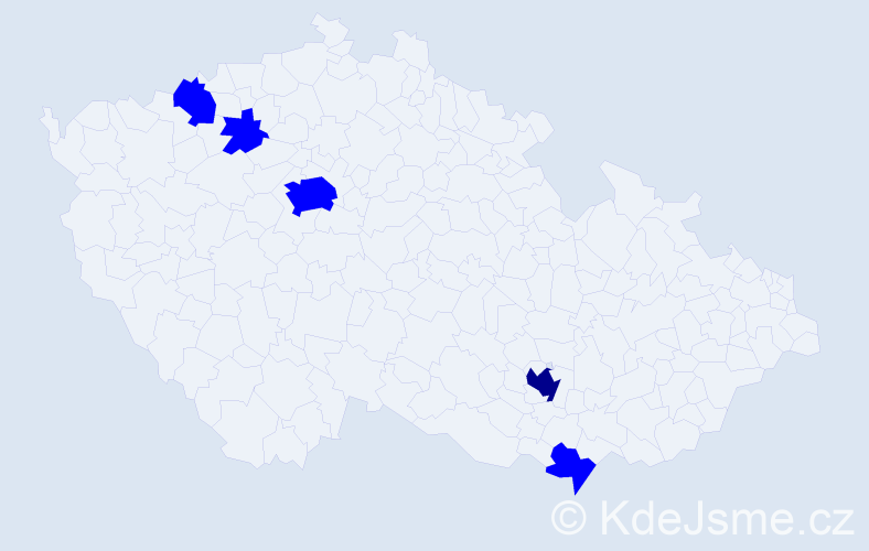 Příjmení: 'Prelcová', počet výskytů 6 v celé ČR
