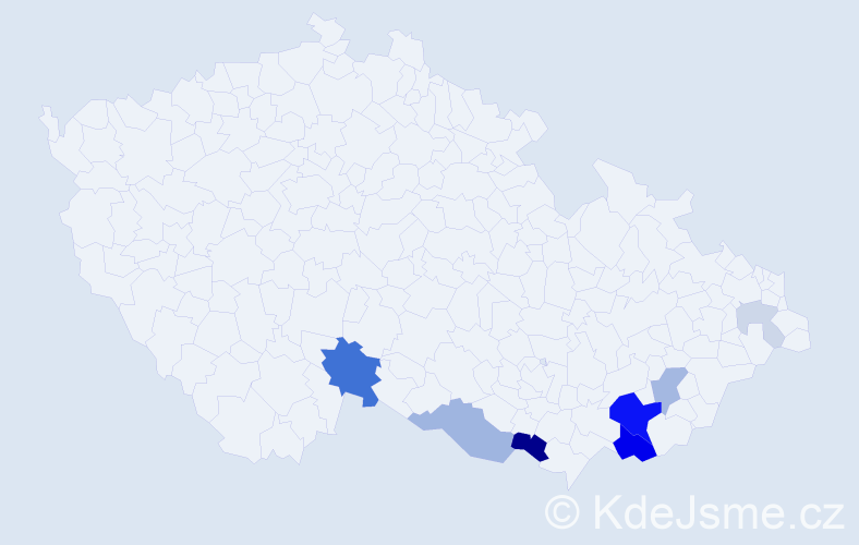 Příjmení: 'Čevelík', počet výskytů 26 v celé ČR