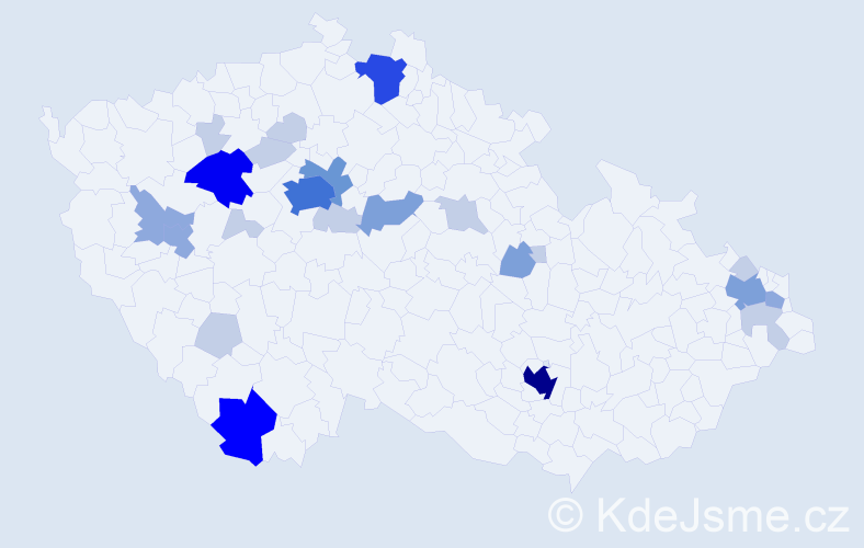 Příjmení: 'Valentin', počet výskytů 70 v celé ČR